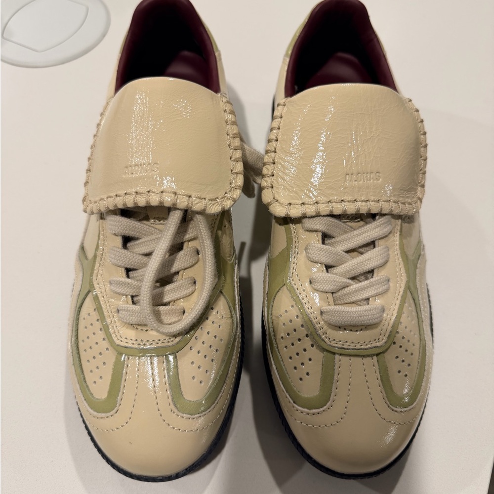 ALOHAS Green and Cream Patent Sneakers